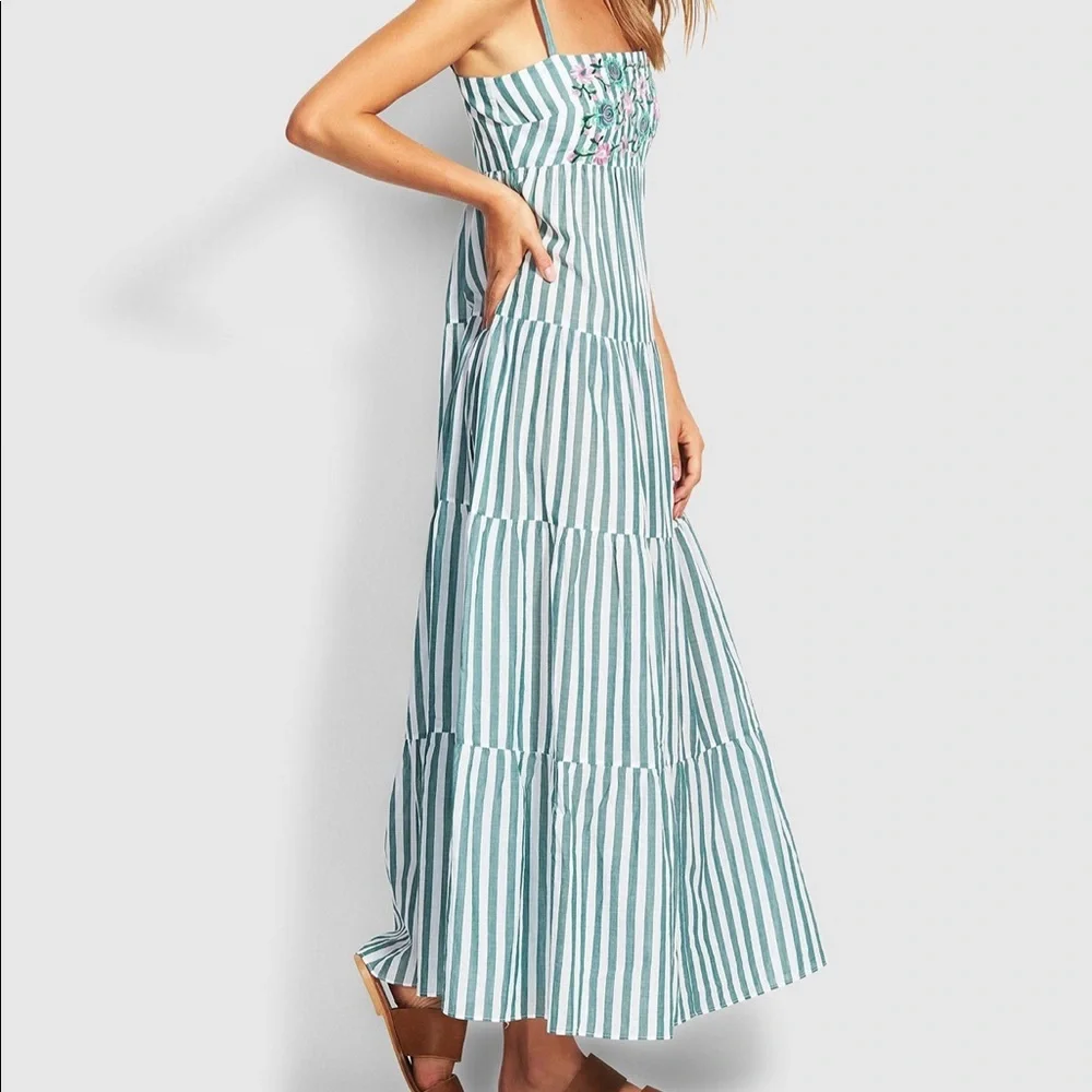 SEAFOLLY Embroidered Striped Tiered Maxi Dress - Women’s Size XS - NEW - Picture 1 of 7